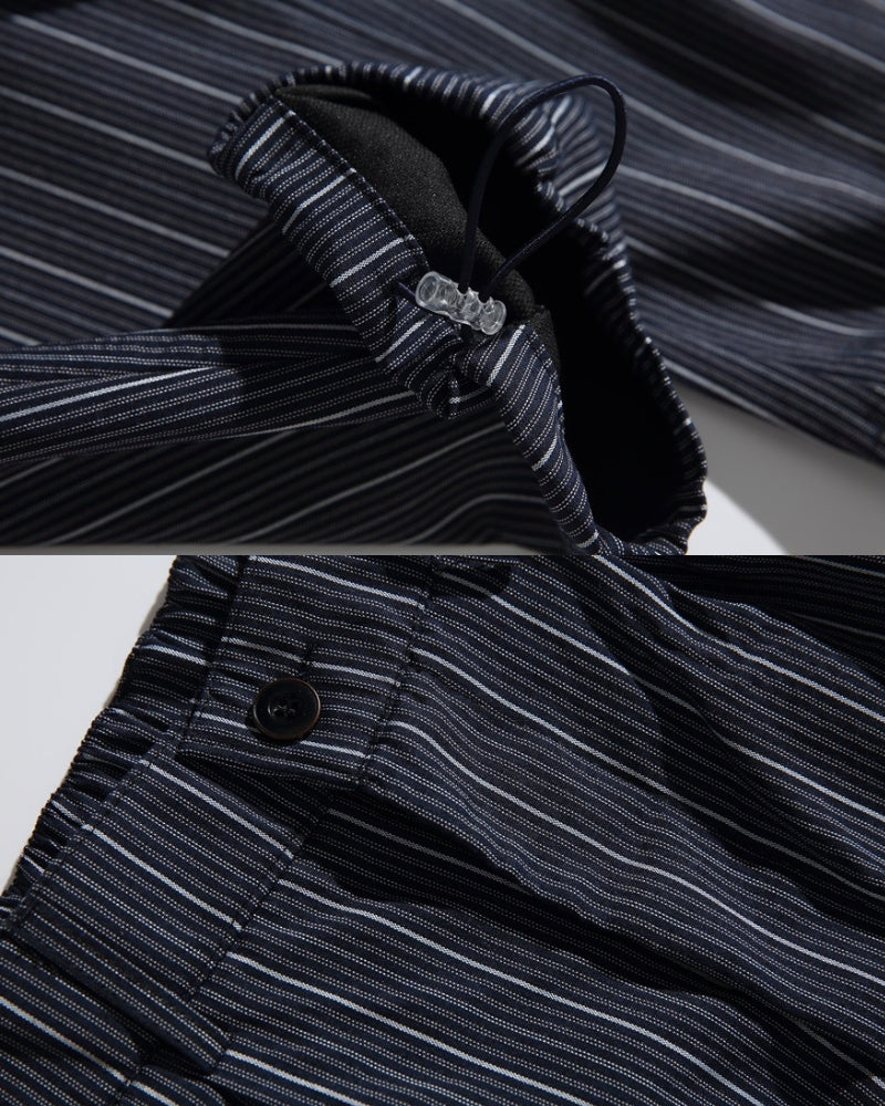 بنطلون برباط مقلم مريح - أزرق داكن