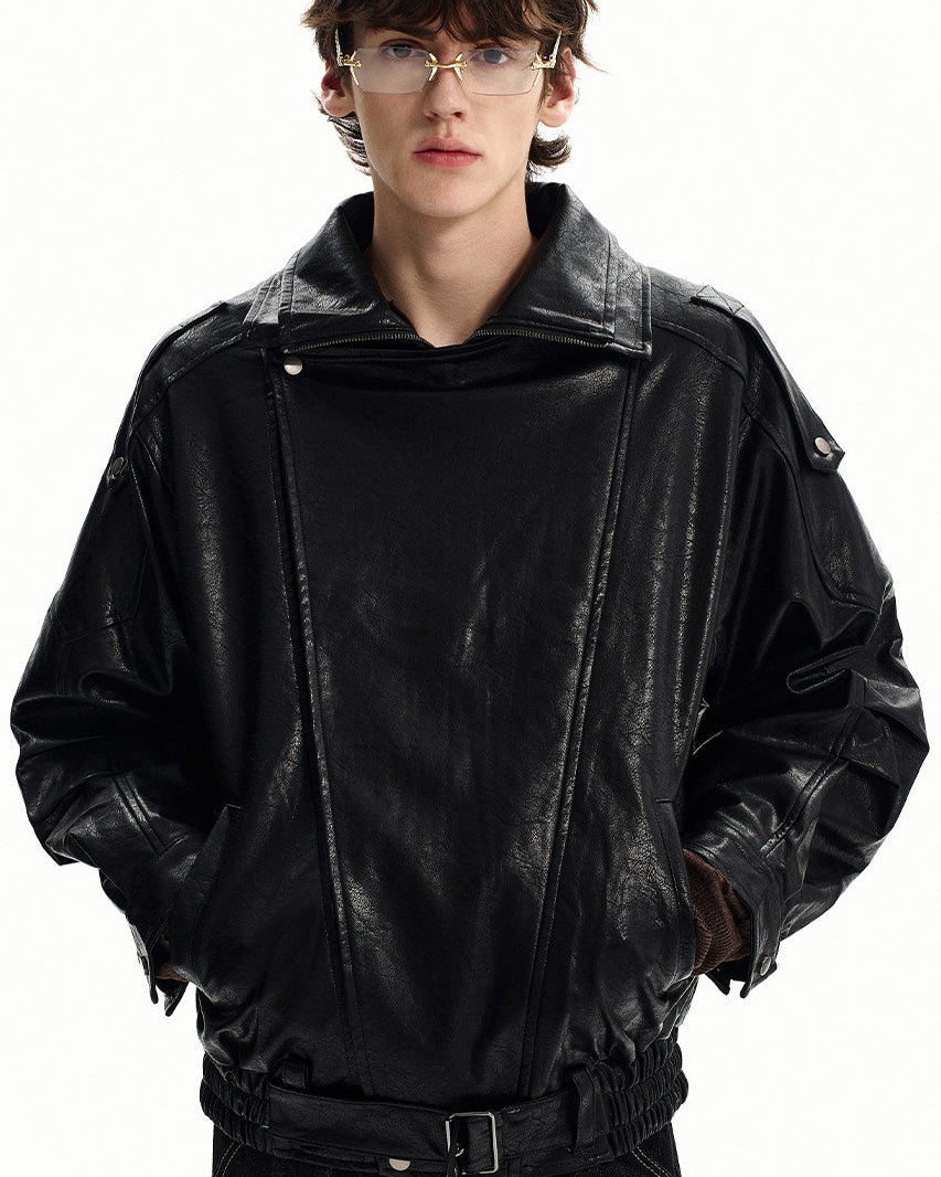 Minimal Leather Outerwear Jacket