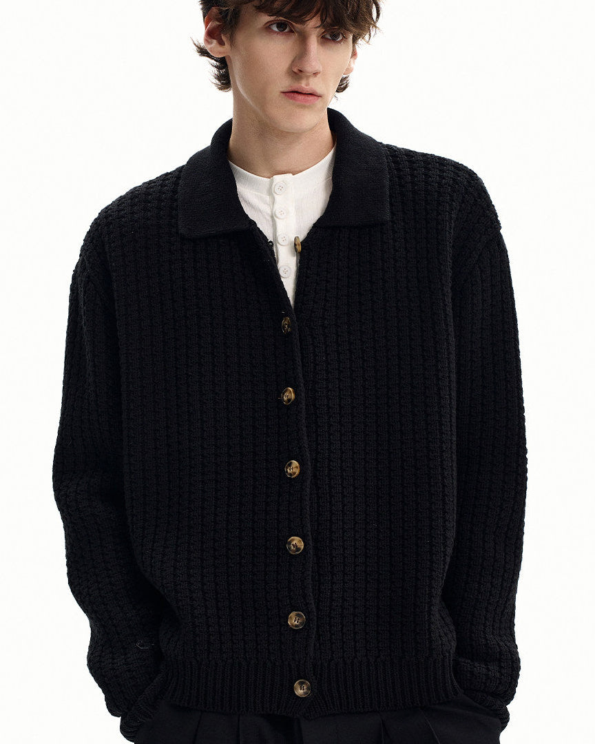 Refined Ribbed Knit Button Cardigan