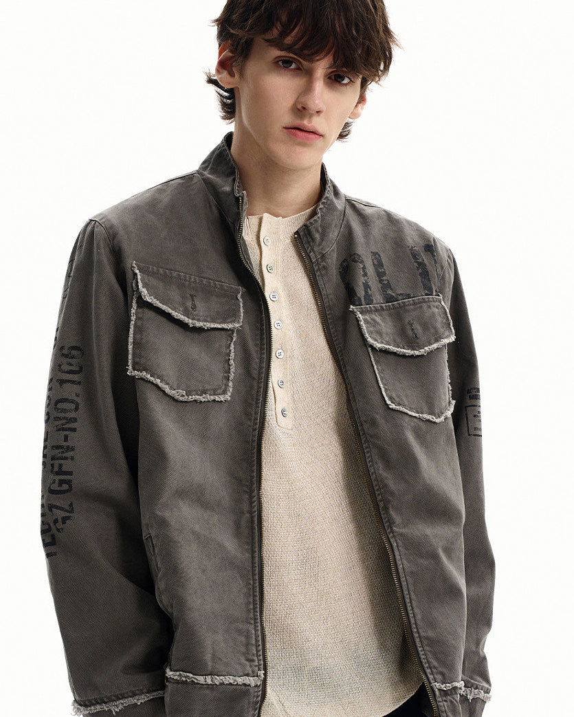 Washed Cotton Zip Utility Jacket