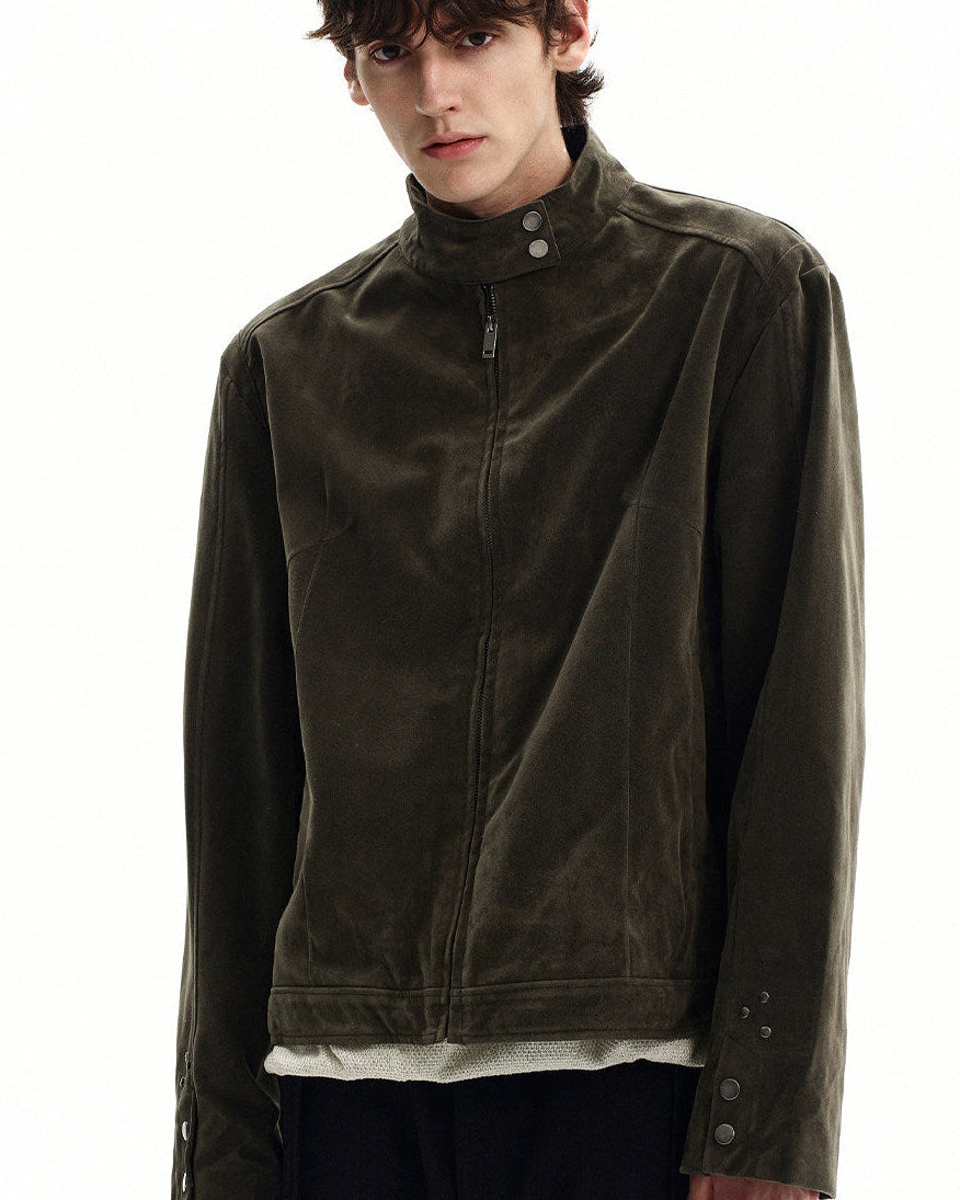 Suede Zip Stand Collar Jacket
