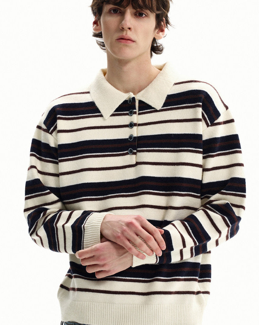 Striped Merino Knit Polo Sweater