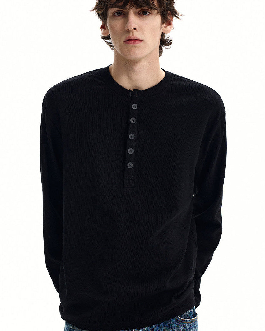 Waffle Knit Cotton Henley