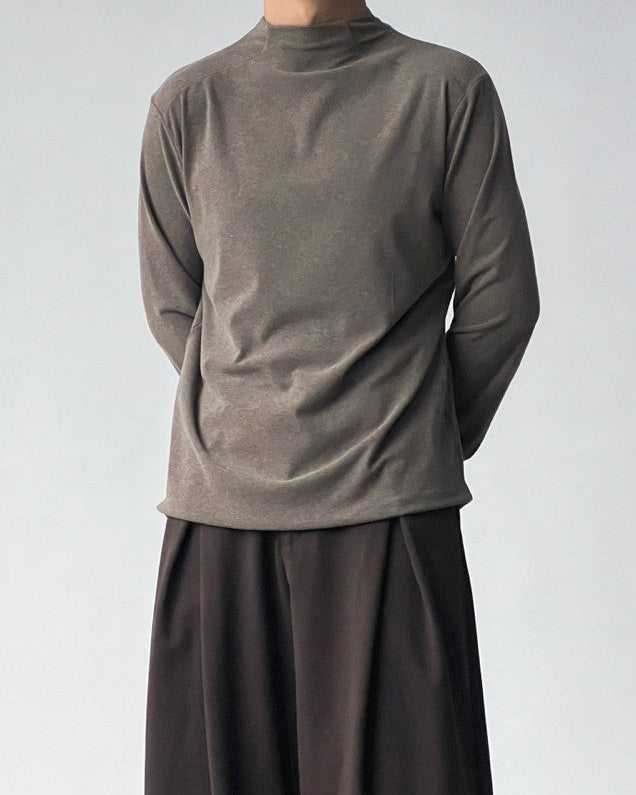 Solid Cotton Mock Neck Long Sleeve Top