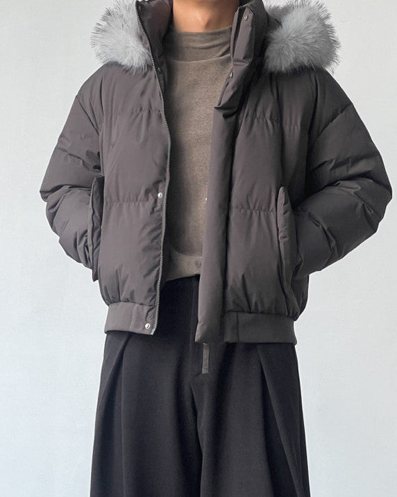 Solid Faux Fur Hooded Puffer Jacket