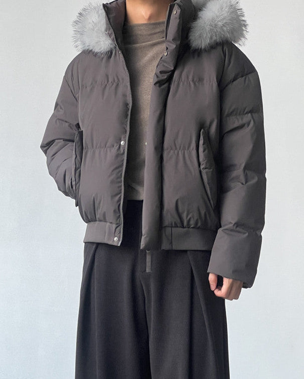 Solid Faux Fur Hooded Puffer Jacket