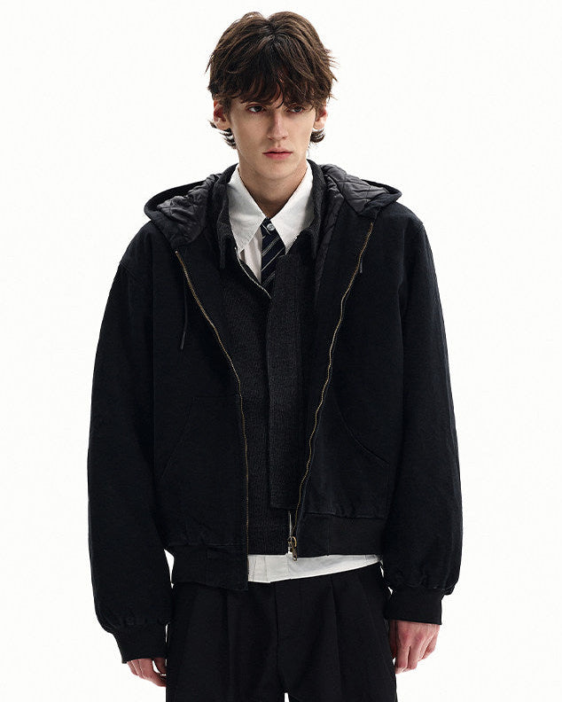 Washed Cotton Zip Hooded Jacket