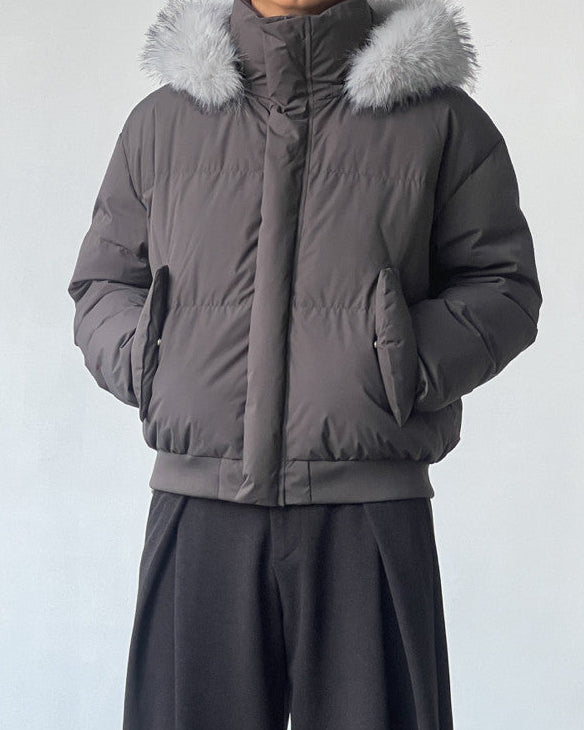 Solid Faux Fur Hooded Puffer Jacket