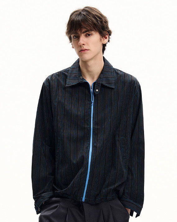 Striped Cotton Zip Front Jacket