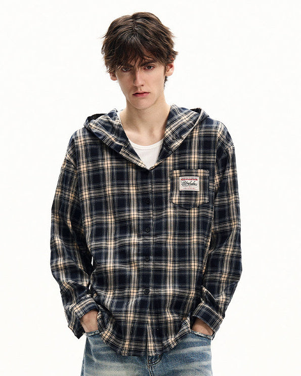 Plaid Cotton Hooded Shirt