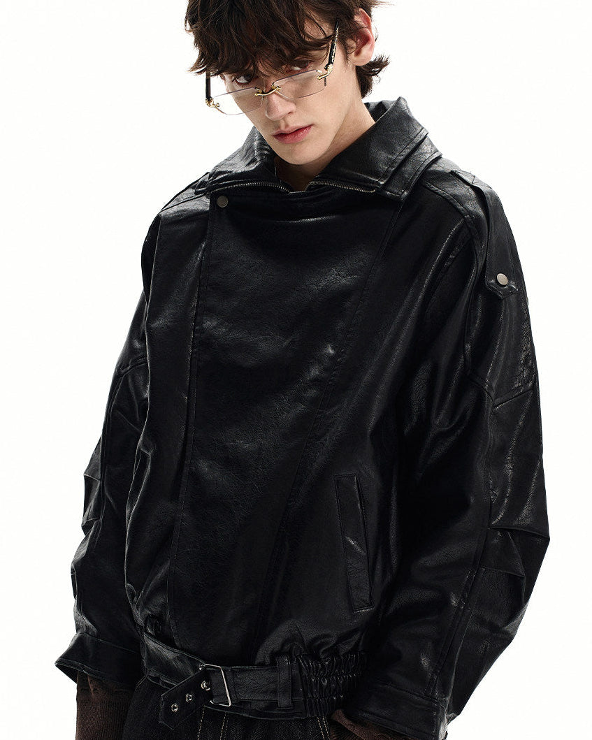 Minimal Leather Outerwear Jacket