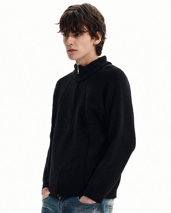 Casual Style Zip-Up Knit Jacket