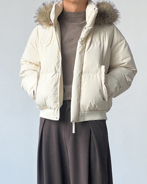 Solid Faux Fur Hooded Puffer Jacket