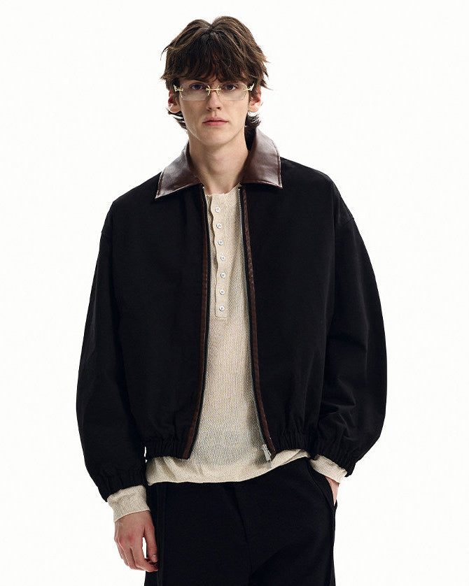 Cotton Twill Leather-Trim Jacket