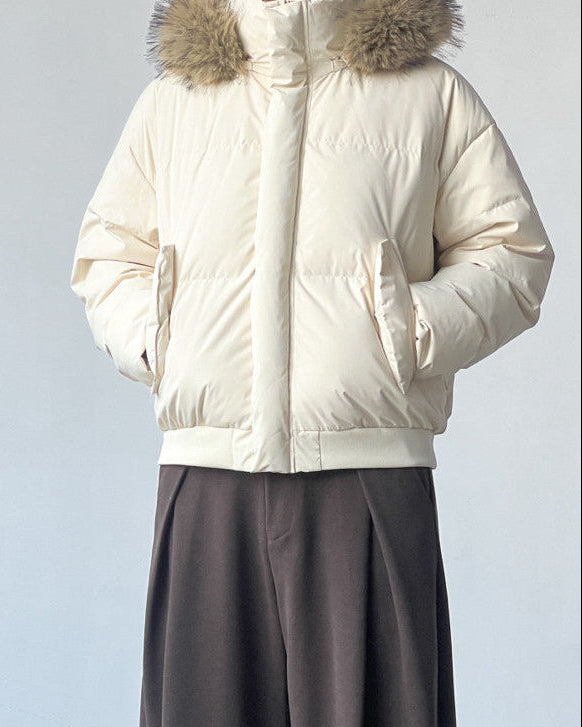 Solid Faux Fur Hooded Puffer Jacket