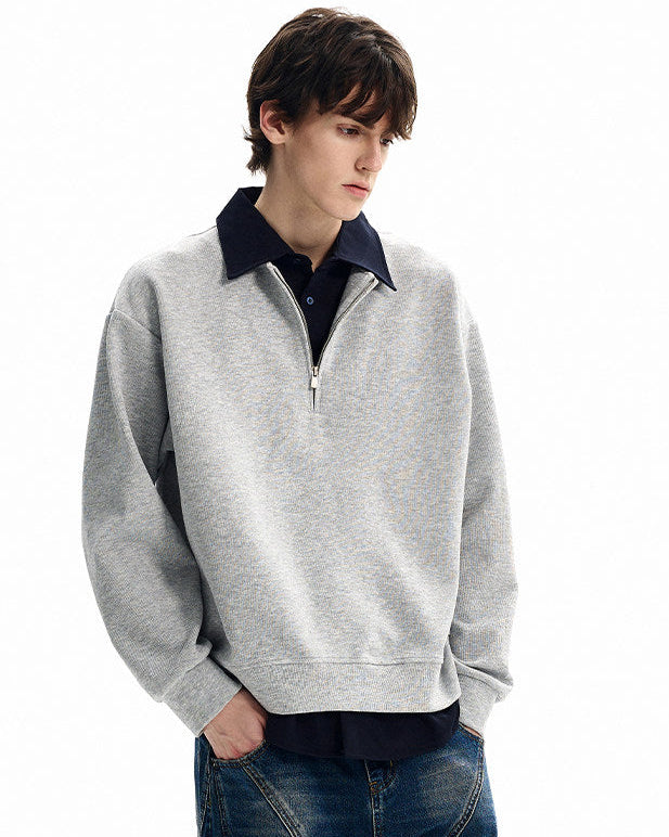 Brushed Cotton Half Zip Pullover Sweater