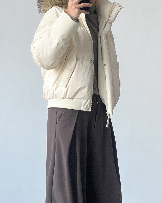 Solid Faux Fur Hooded Puffer Jacket