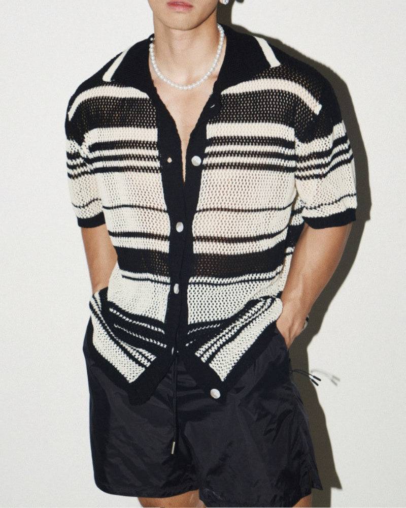 Open-Knit Striped Resort Shirt