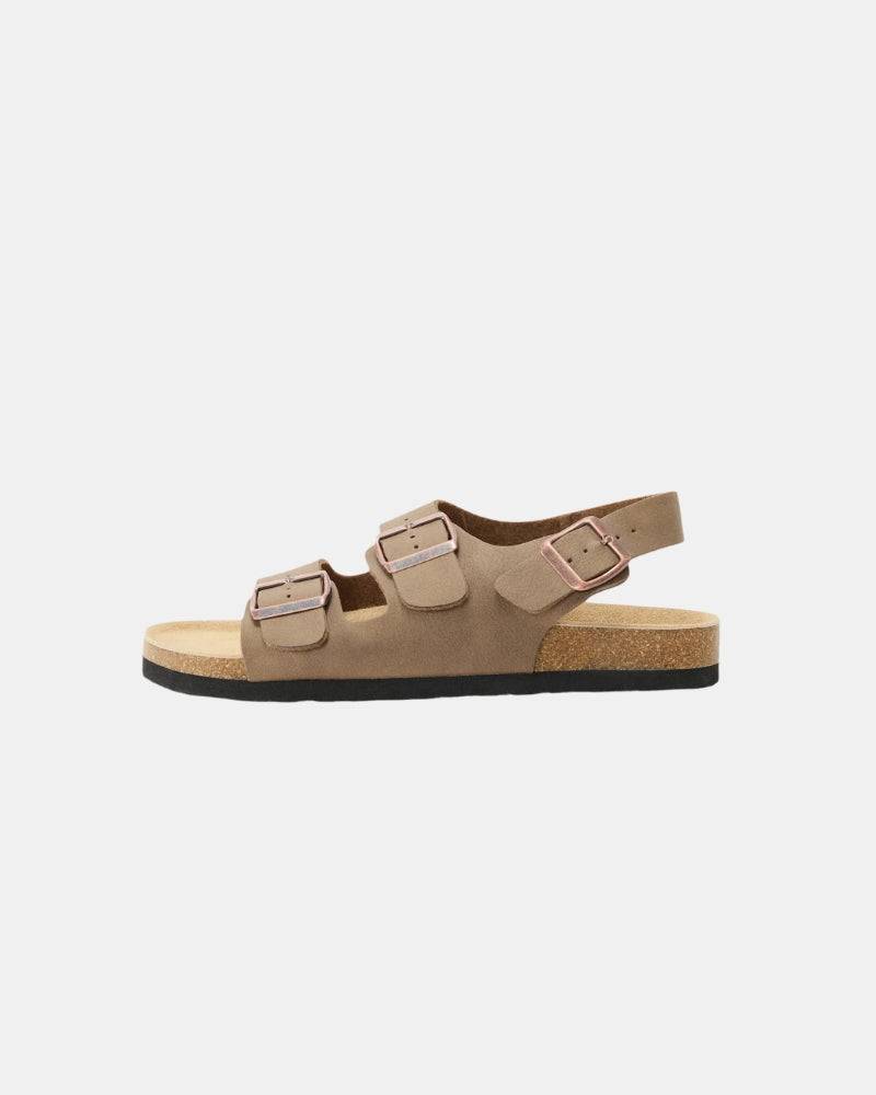 Adjustable Leather Sandals with Back Strap - Beige