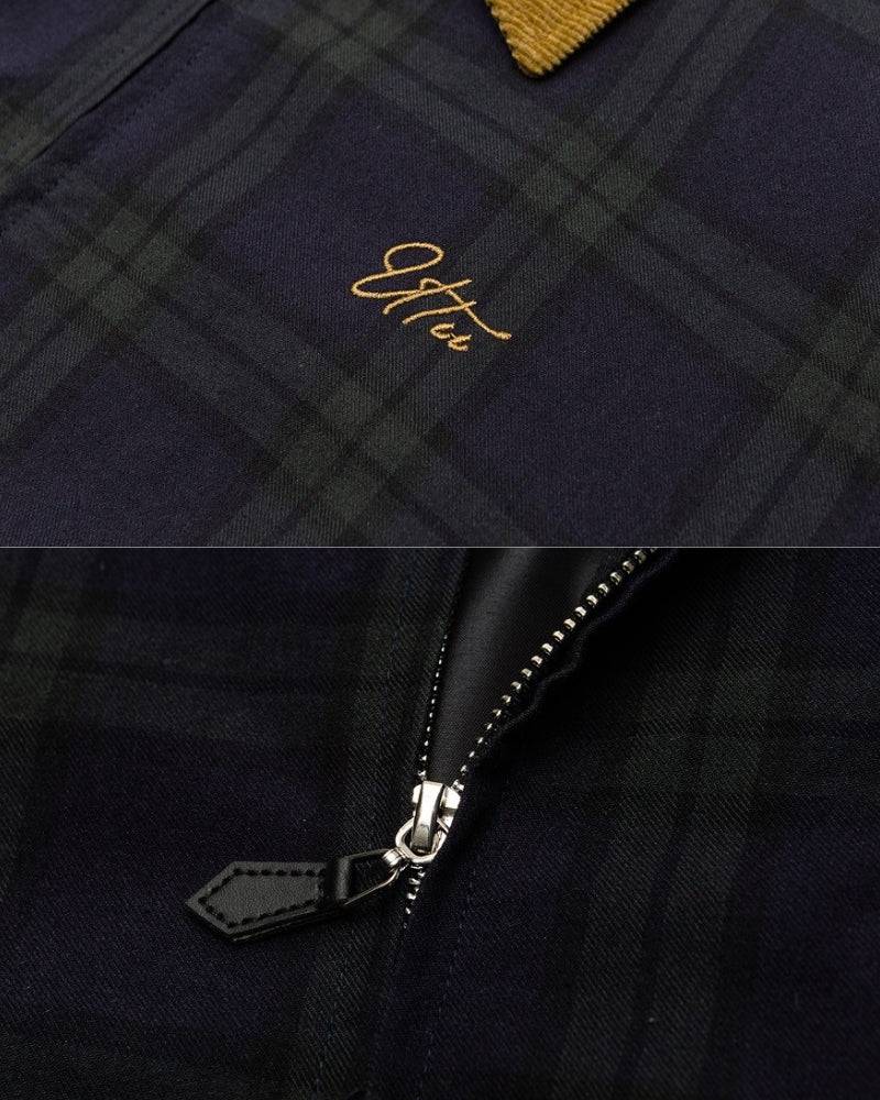 Plaid Zip-Up Jacket with Corduroy Collar