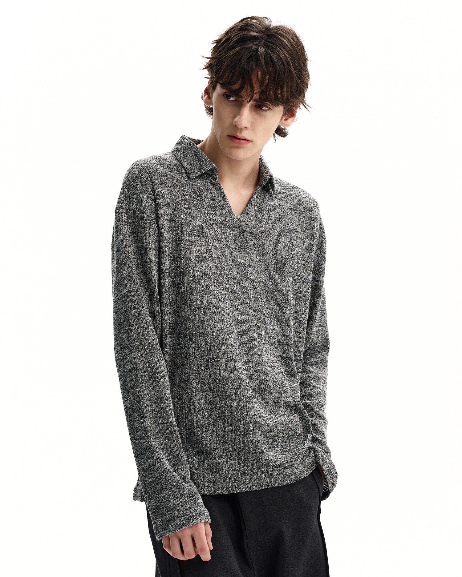Wool Blend Knit Polo Sweater