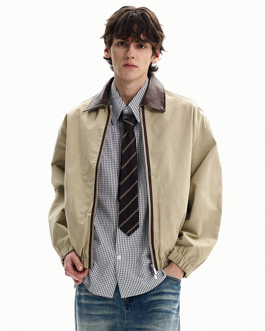 Cotton Twill Leather-Trim Jacket