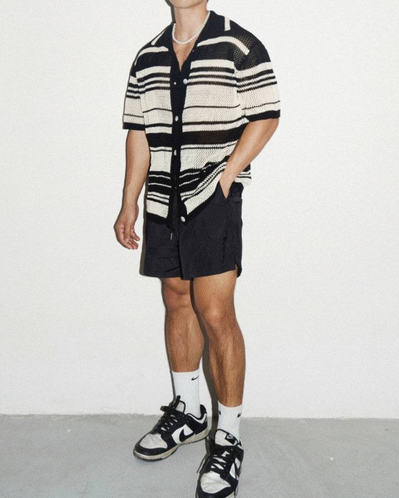 Open-Knit Striped Resort Shirt