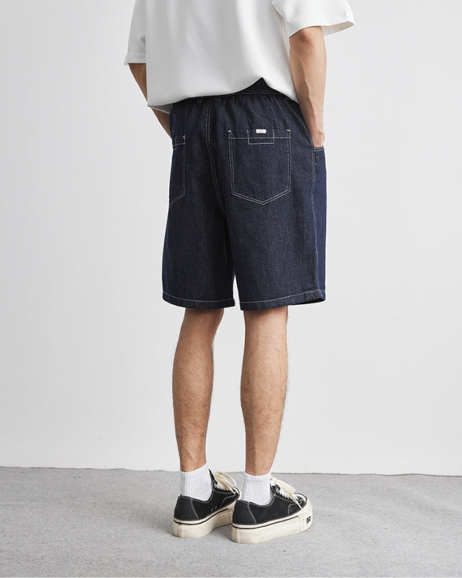 Dunkle Indigo-Waschung Denim Short mit Kordelzug