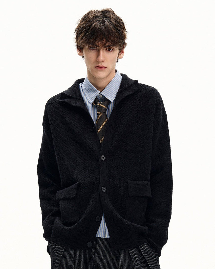 Textured Knit Wool Blend Cardigan