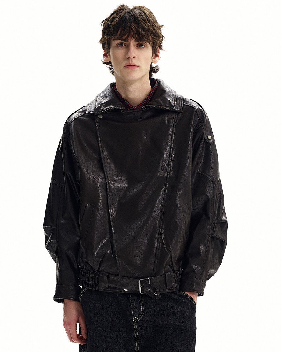 Minimal Leather Outerwear Jacket