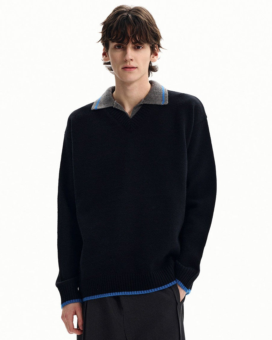 Contrast Collar Knit Sweater