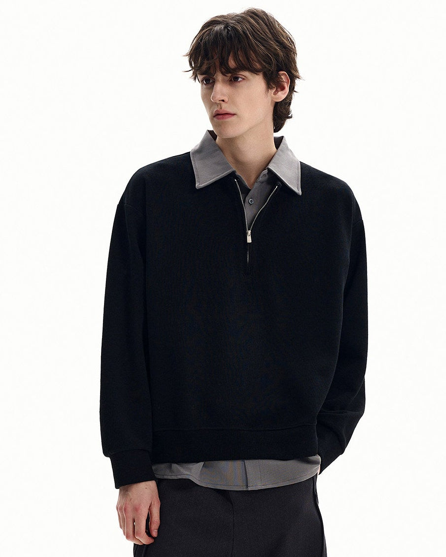 Brushed Cotton Half Zip Pullover Sweater