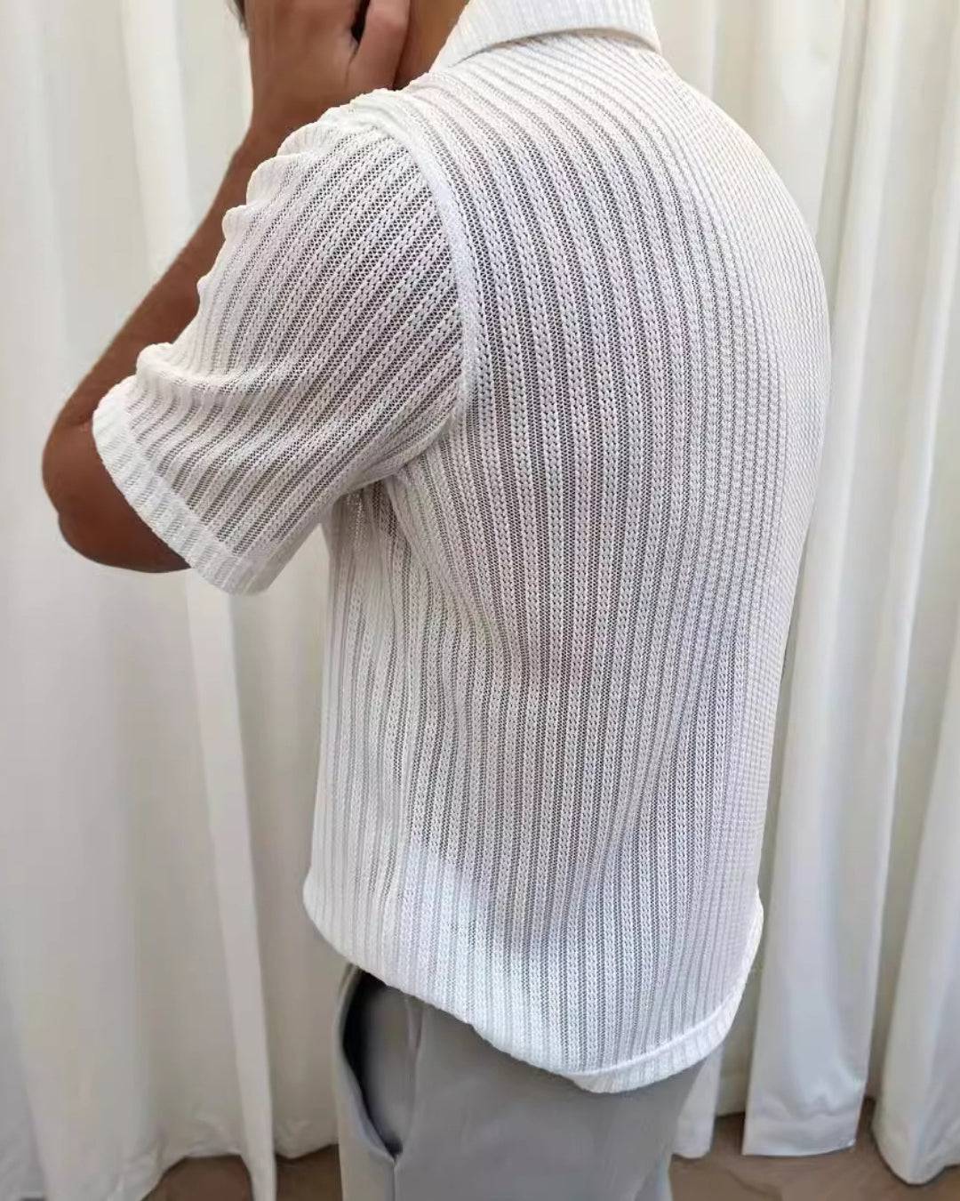 Ivory Textured Knit Polo Shirt