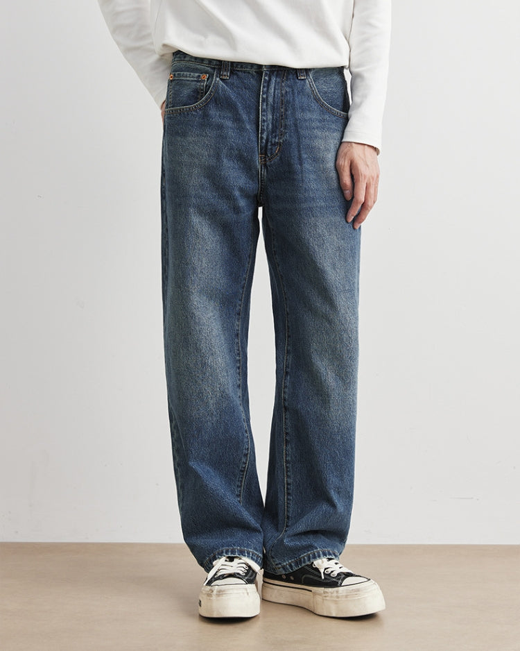 Weite Denim-Jeans mit Vintage-Waschung