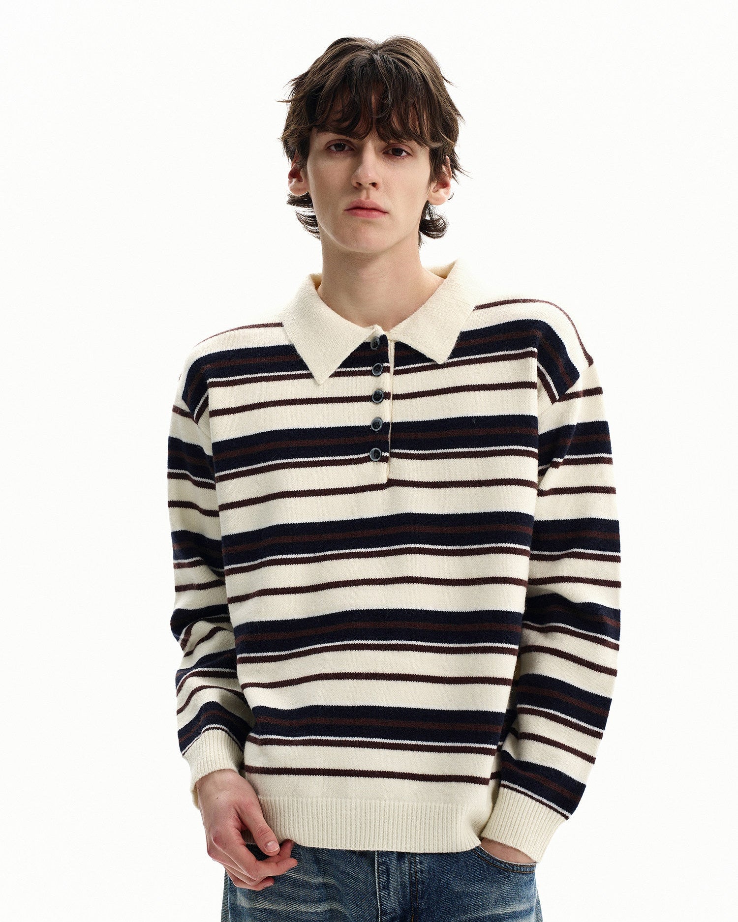Striped Merino Knit Polo Sweater