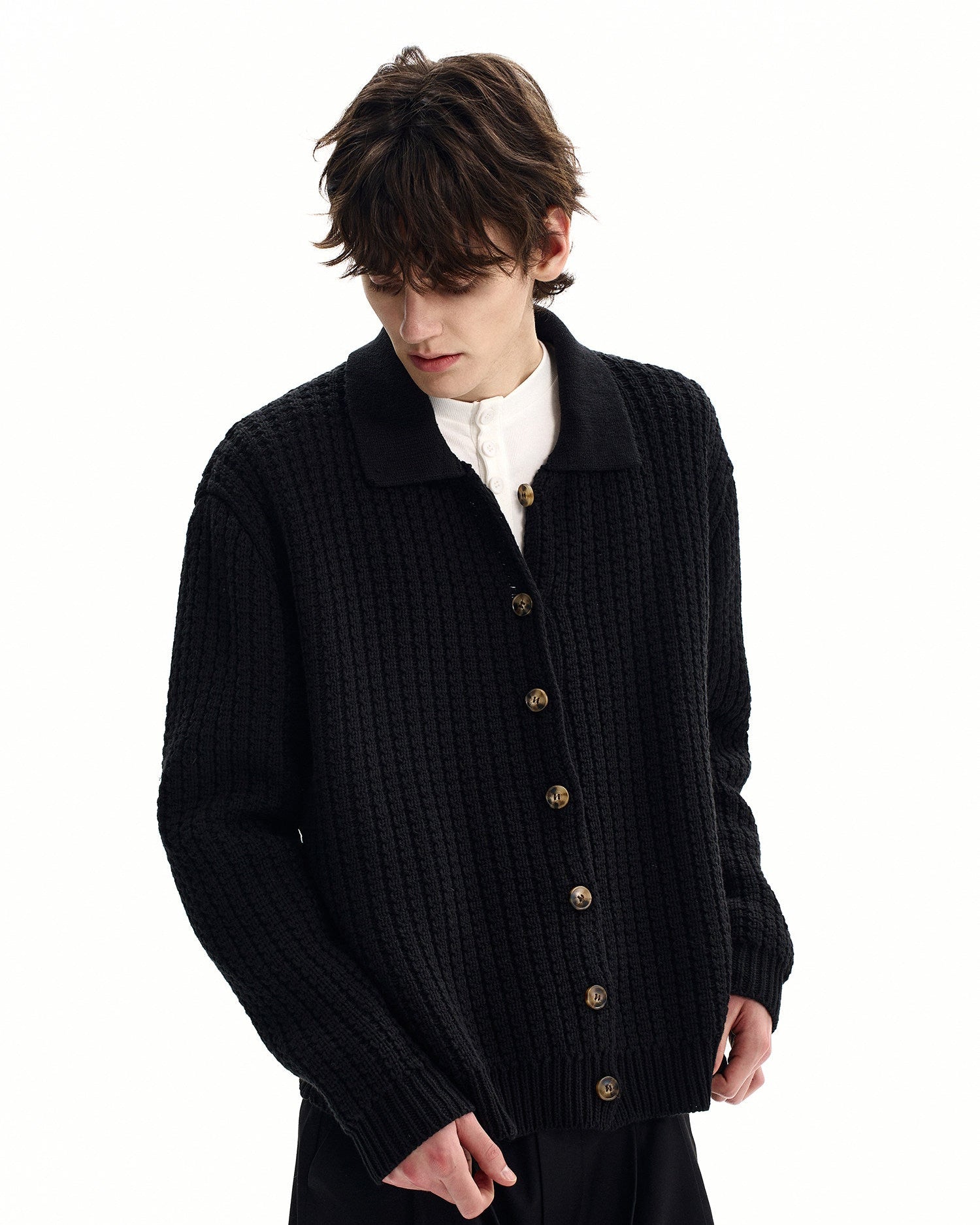 Refined Ribbed Knit Button Cardigan