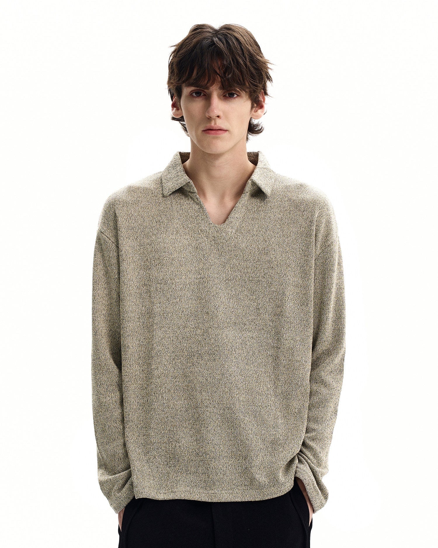 Wool Blend Knit Polo Sweater