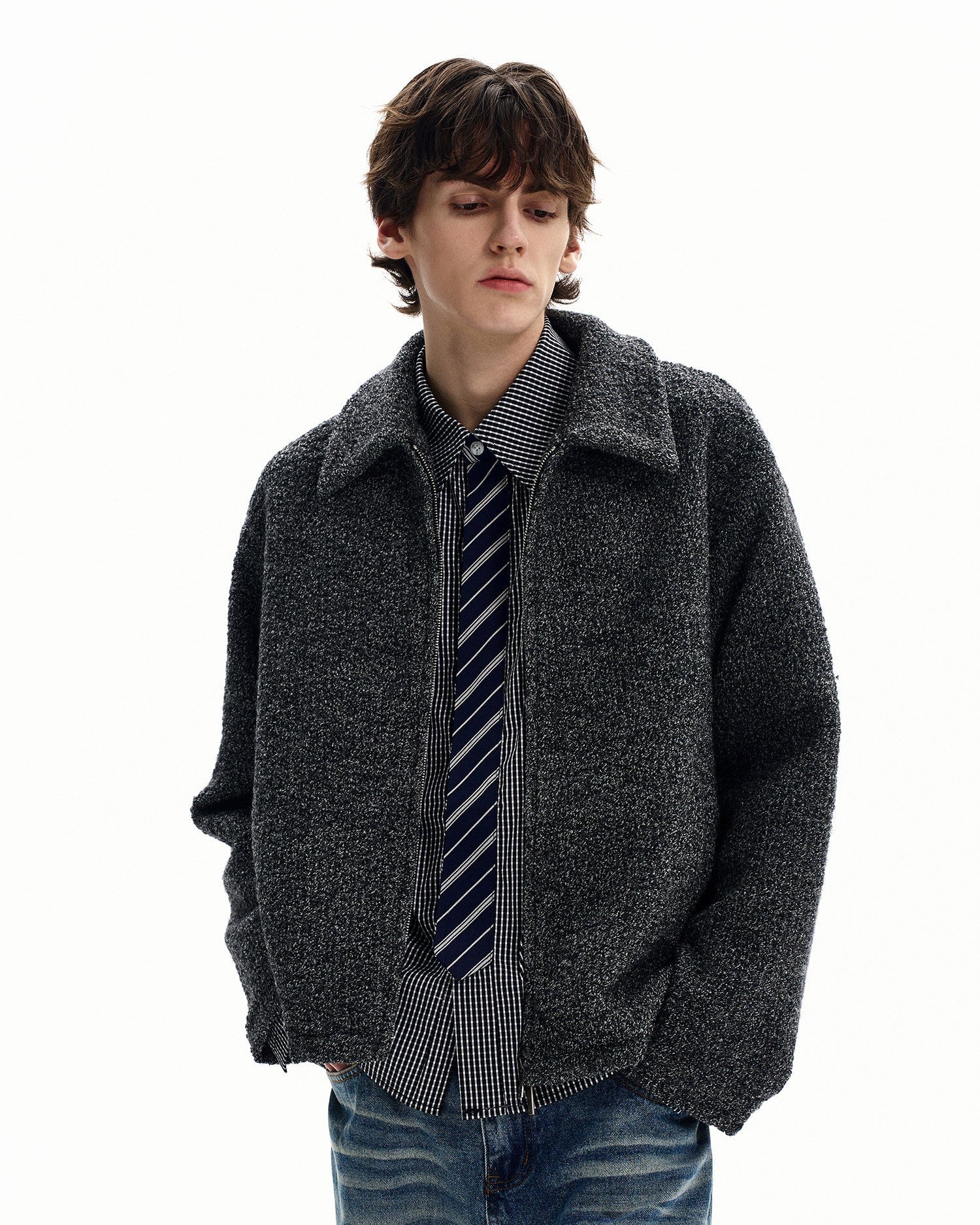 Tailored Wool Blend Zip Jacket