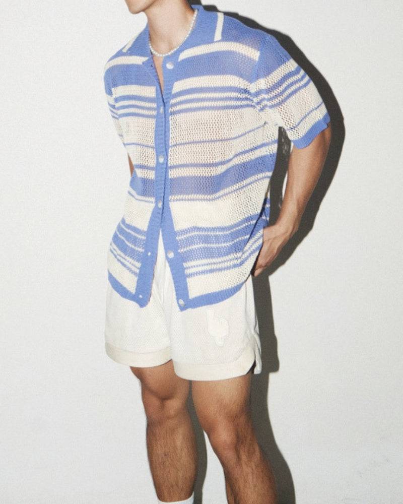 Open-Knit Striped Resort Shirt