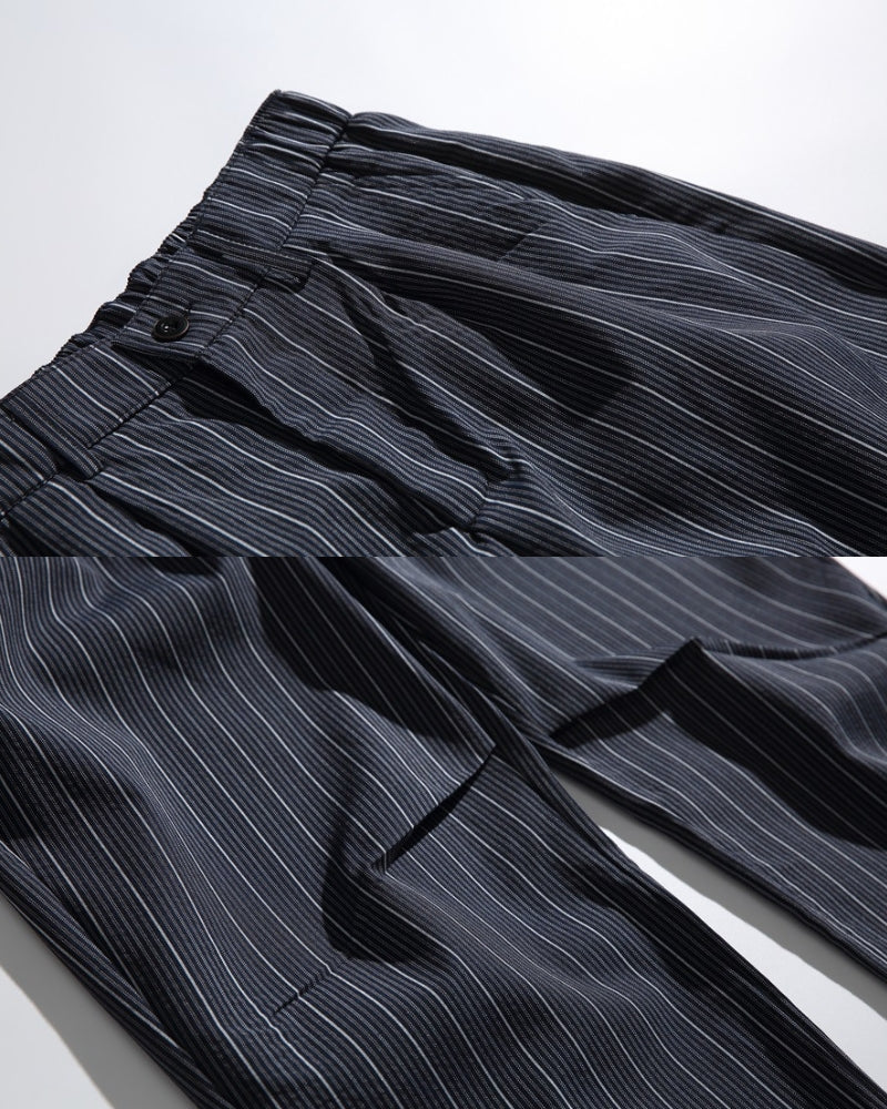 Relaxed Pinstripe Drawstring Pants - Navy Blue