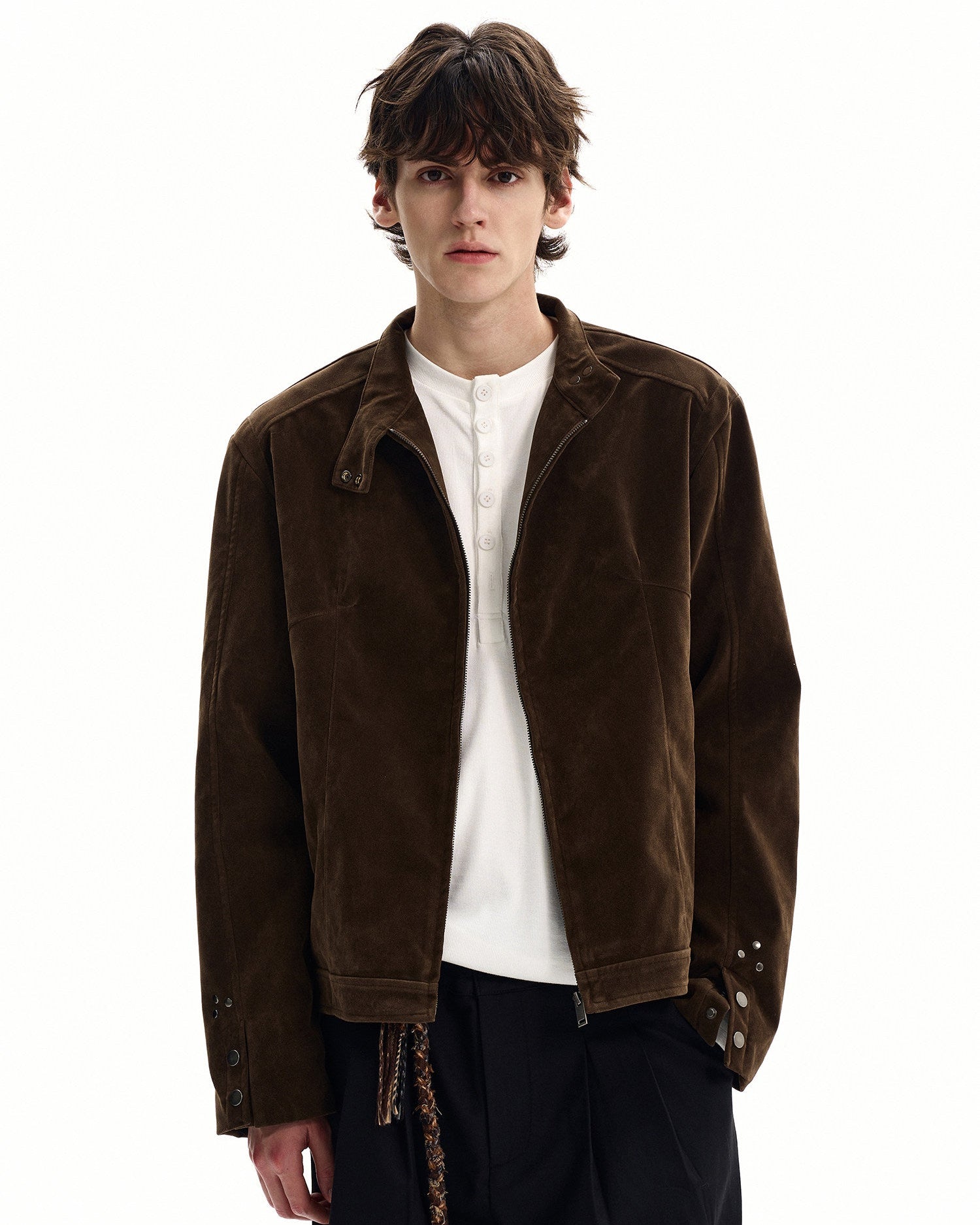 Suede Stand Collar Zip Jacket