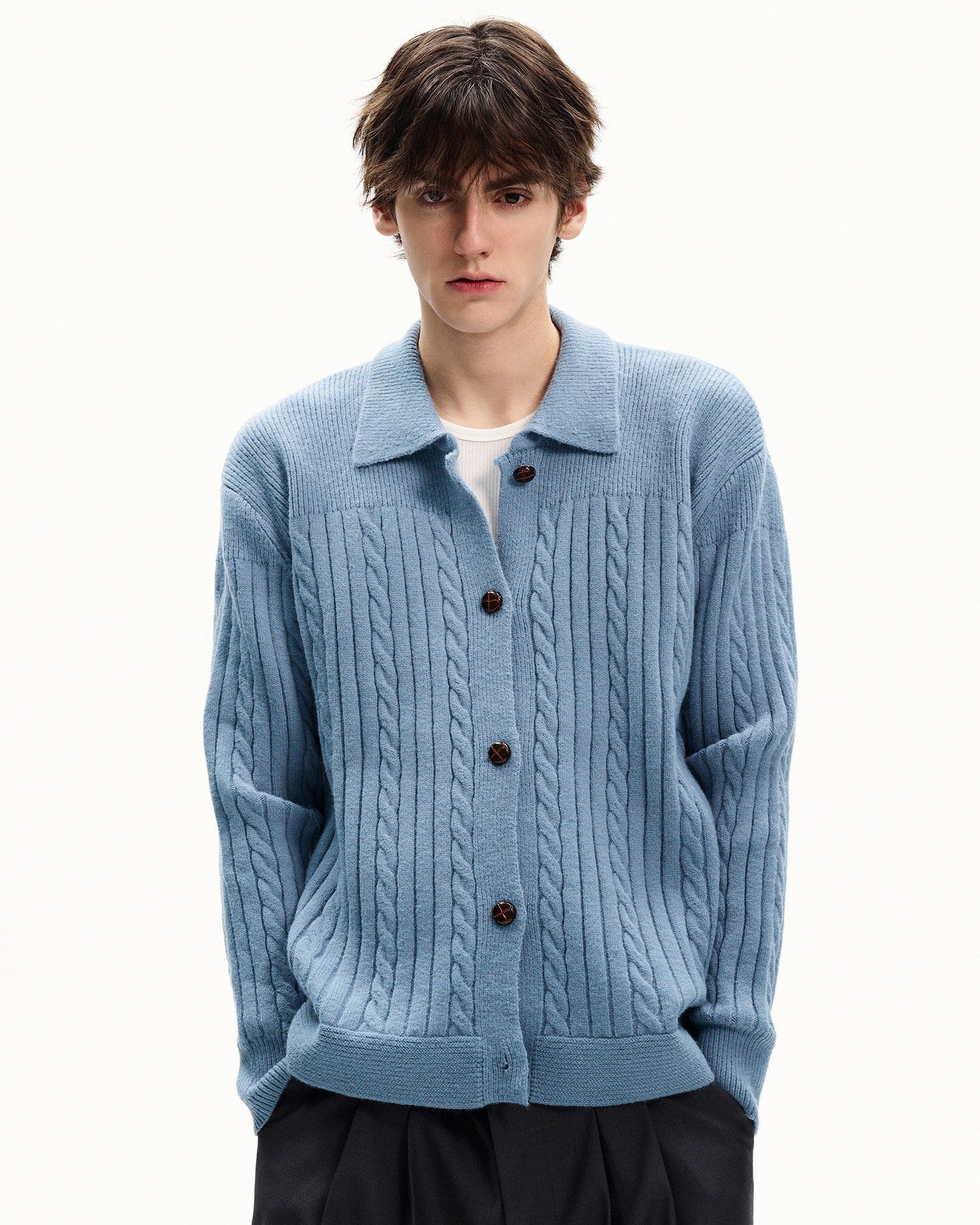 Buttoned Knit Wool Blend Cardigan