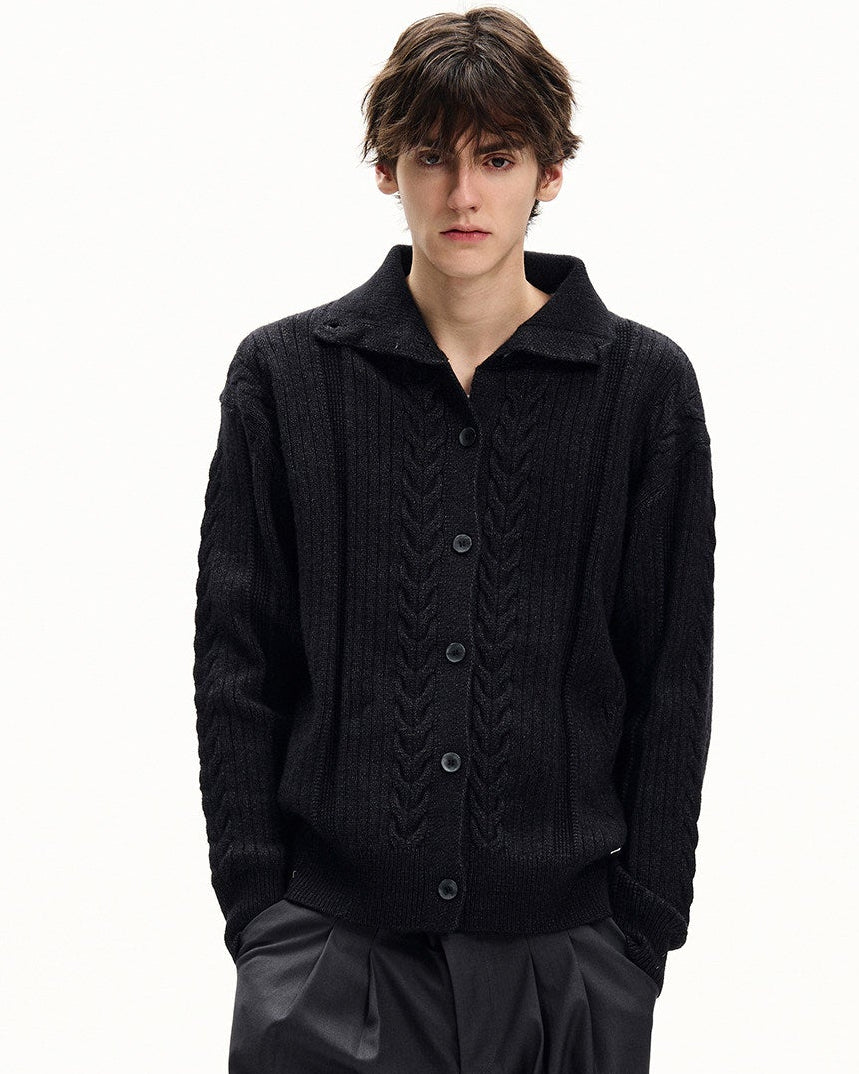 Collared Cable Knit Cardigan