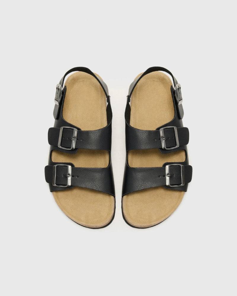 Adjustable Leather Sandals with Back Strap - Black