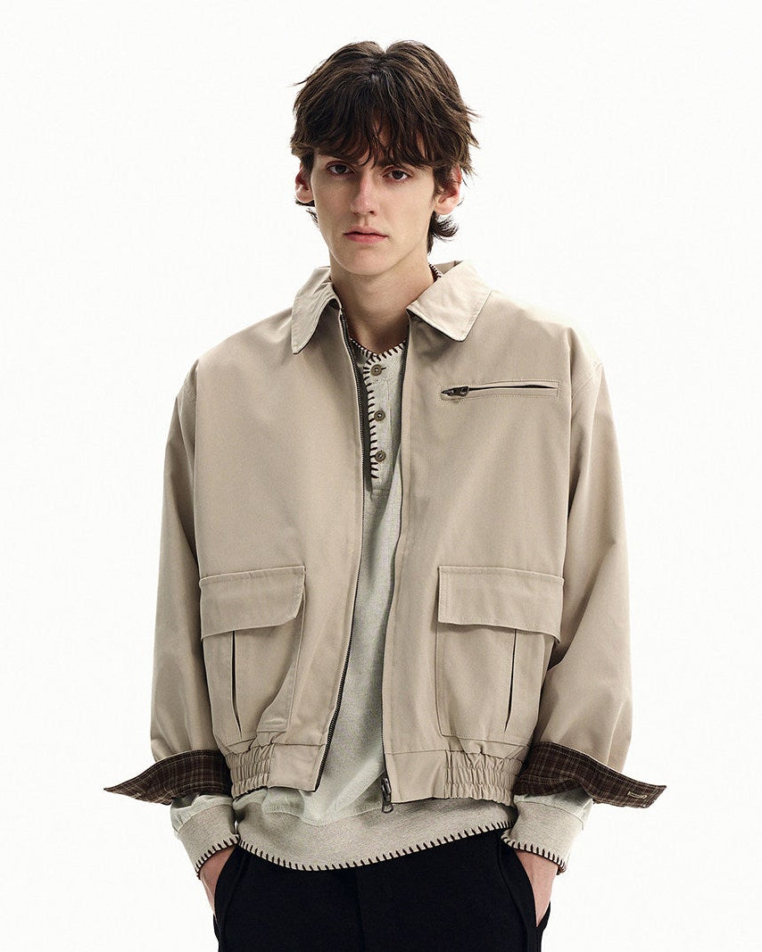 Reversible Plaid Collar Zip Jacket