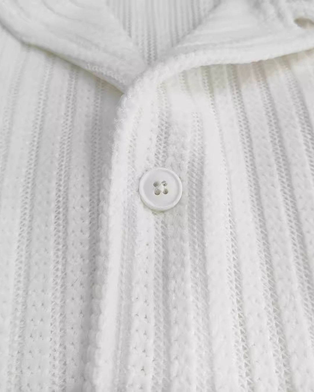 Ivory Textured Knit Polo Shirt