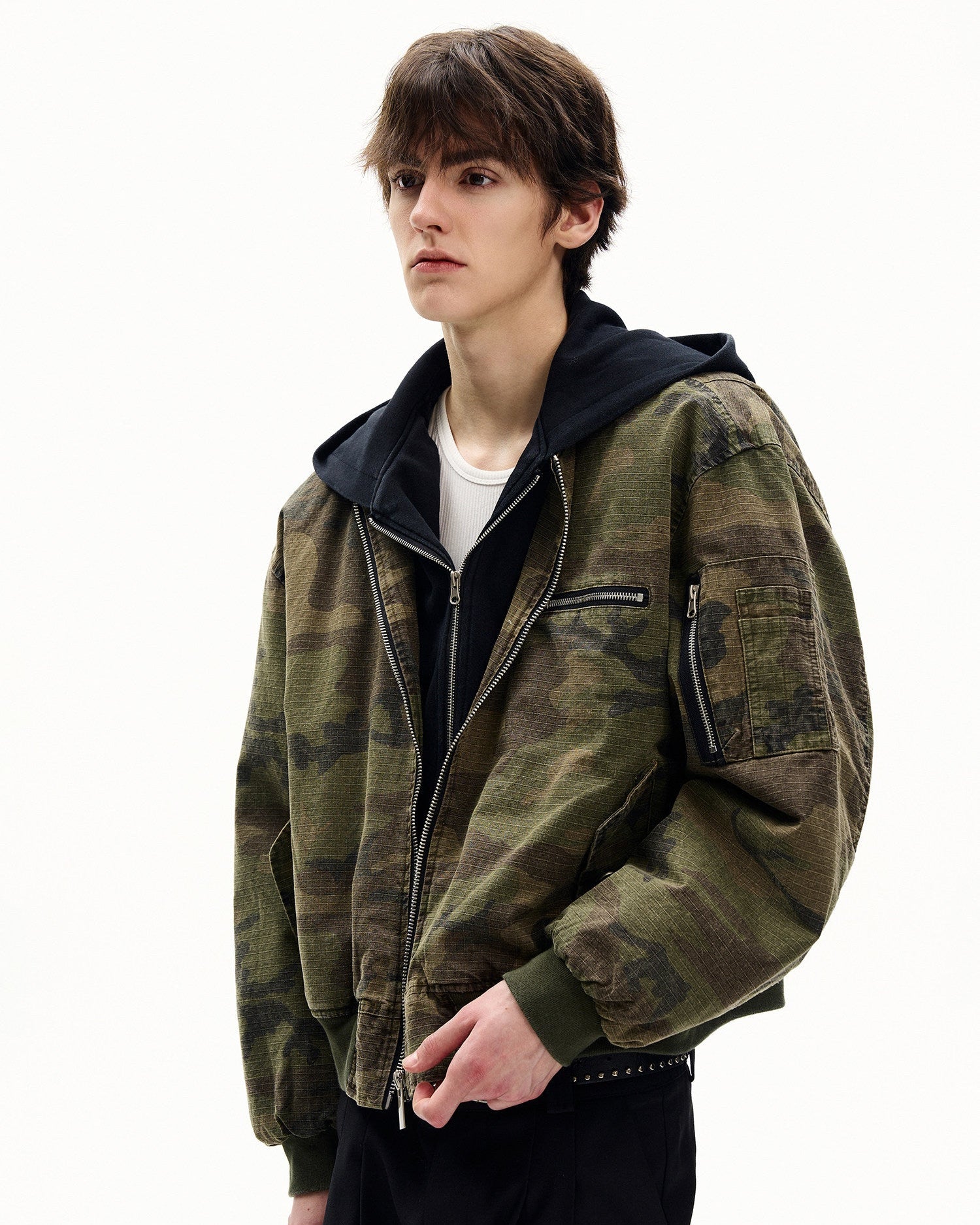 Camo Cotton Zip Hooded Jacket