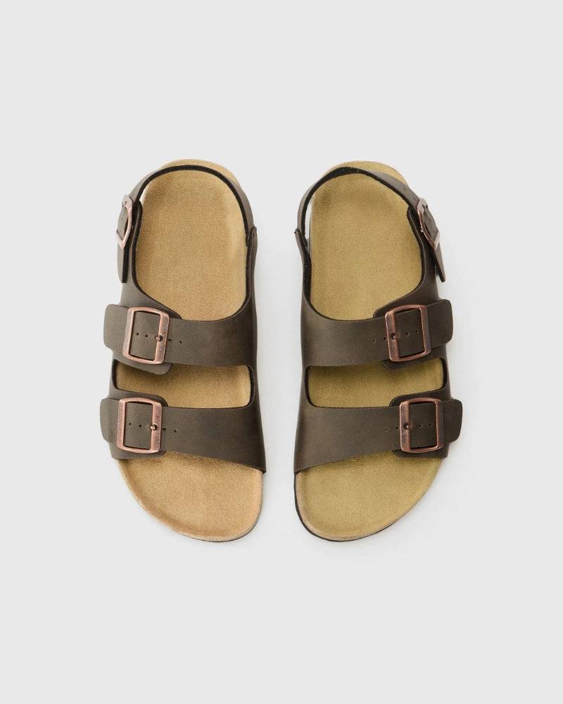 Adjustable Leather Sandals with Back Strap - Brown