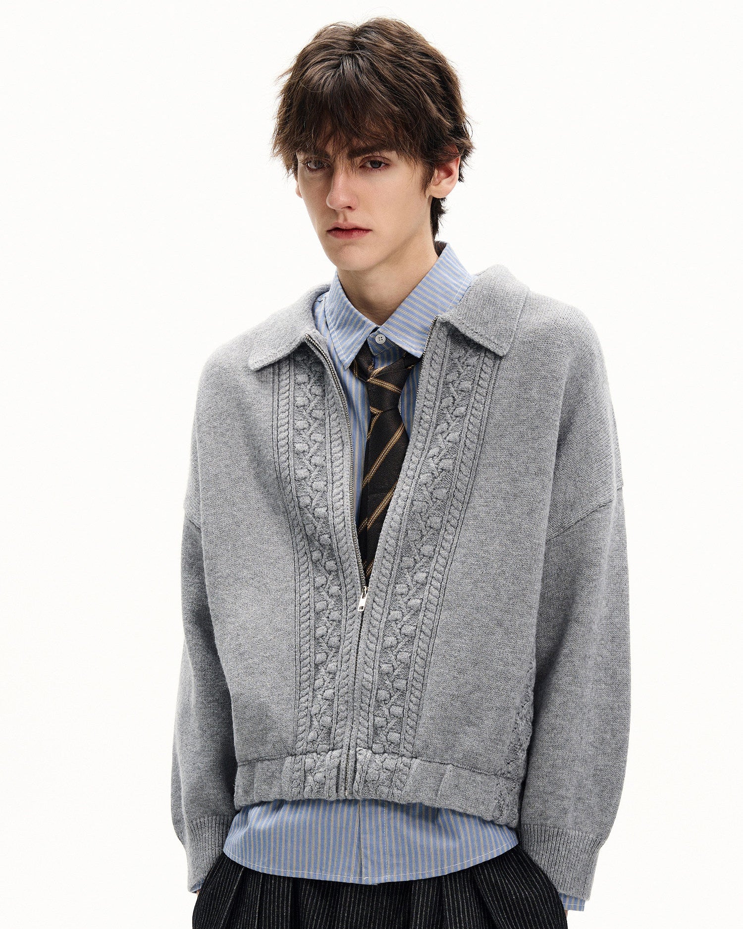 Cable Knit Zip Wool Cardigan