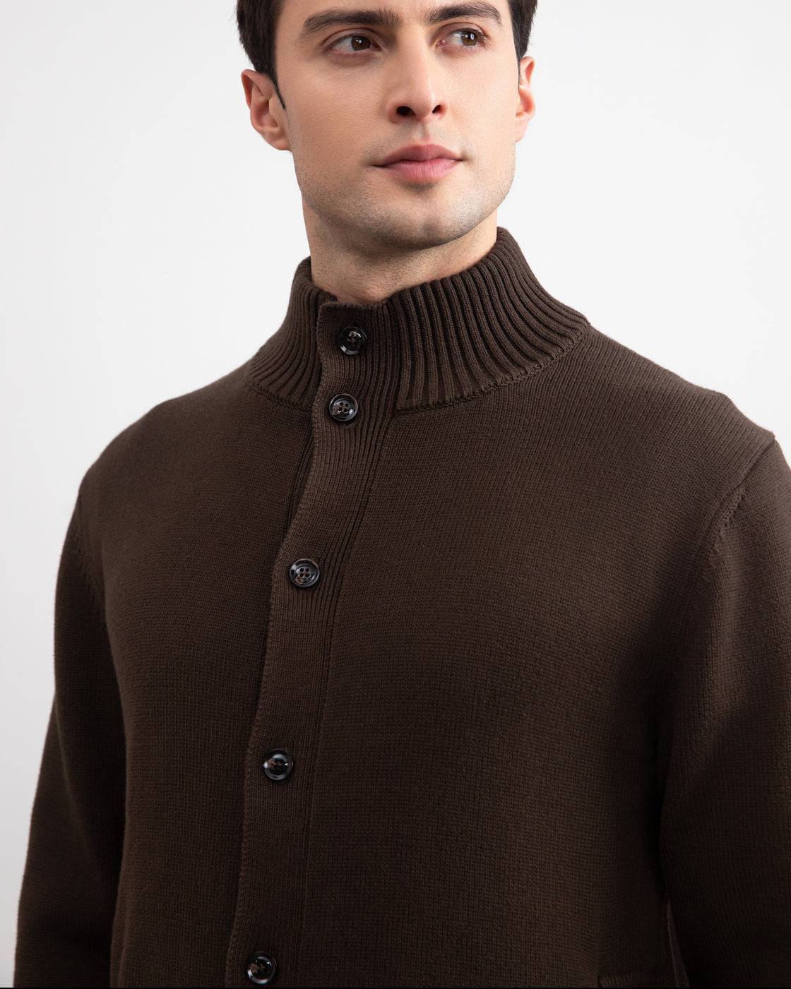 Brown Ribbed Button Closure With Pockets Cardigan - Tour&Tate